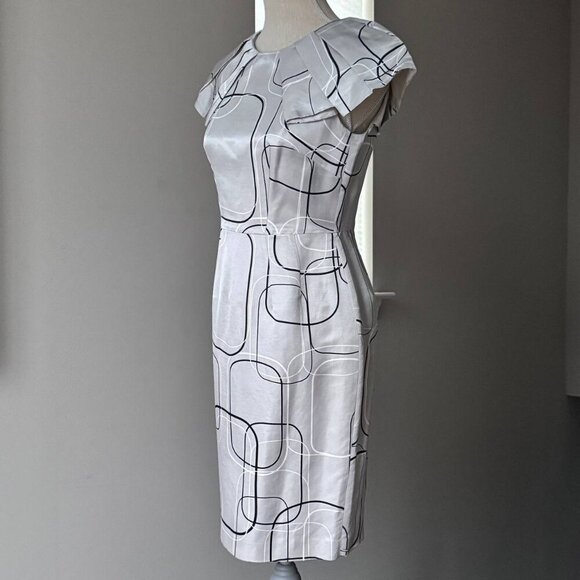 Banana Republic Unique Graphic Silk-Linen Blend Dress in Trending Silver Grey Co - Picture 4 of 8